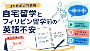 大人のための自宅留学とフィリピン留学前の英語力不安を示すサムネイル