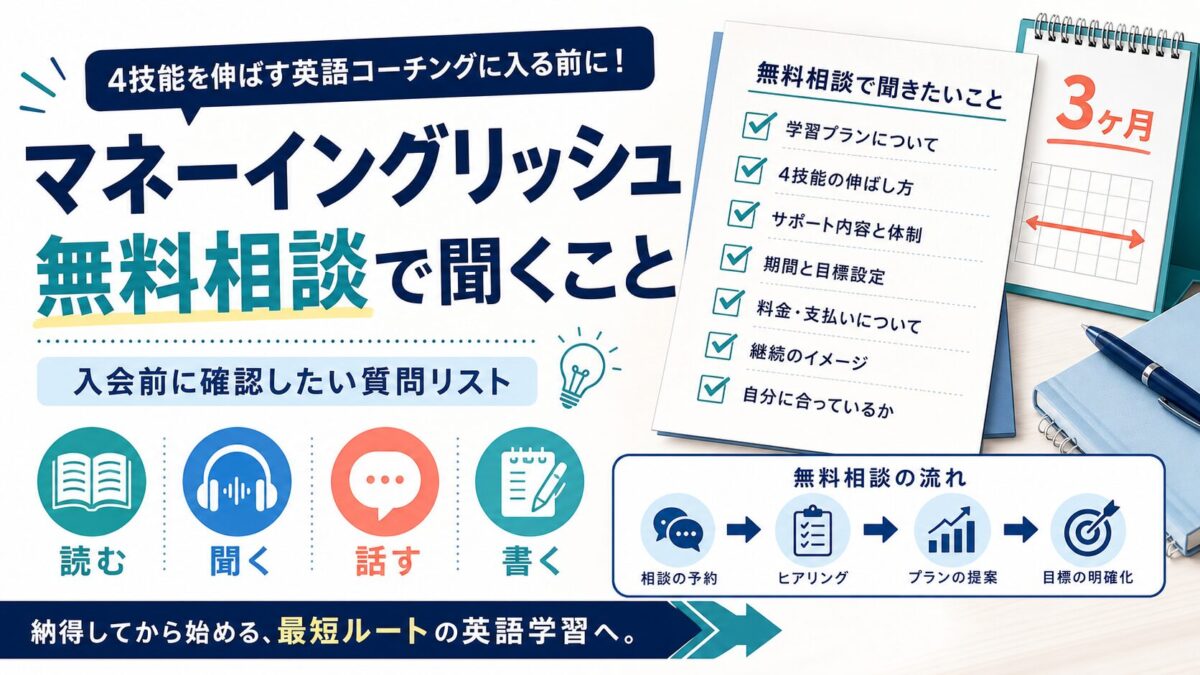 マネーイングリッシュ無料カウンセリングで聞くことを整理したアイキャッチ