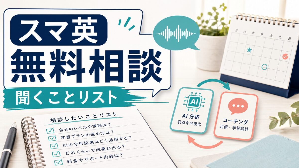 スマ英の無料相談で聞くことリストを示す人物なしのアイキャッチ画像
