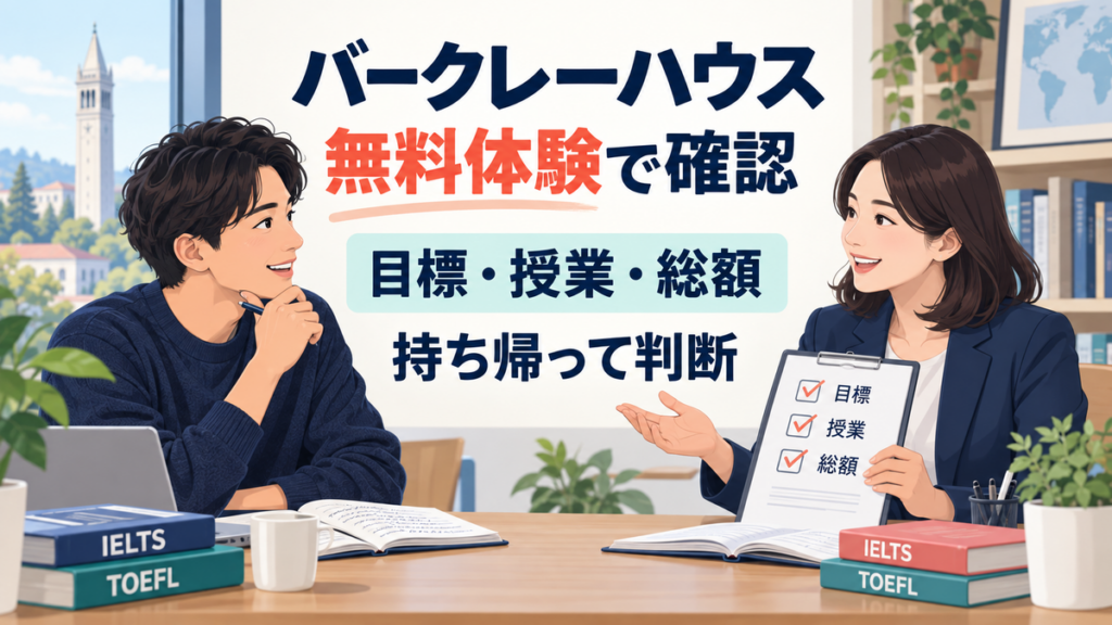 バークレーハウスの無料体験で目標、授業、総額を確認し、持ち帰って判断する記事のアイキャッチ