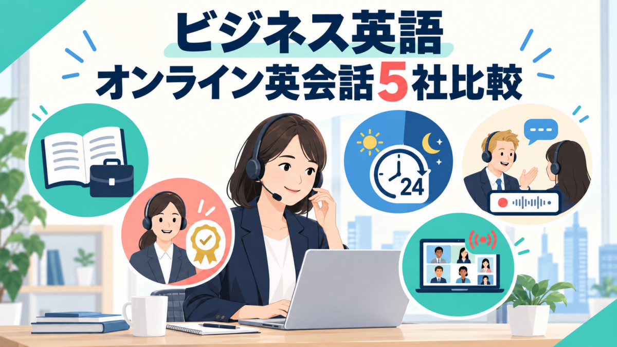 ビジネス英語向けオンライン英会話を仕事の場面と特徴で比較する図