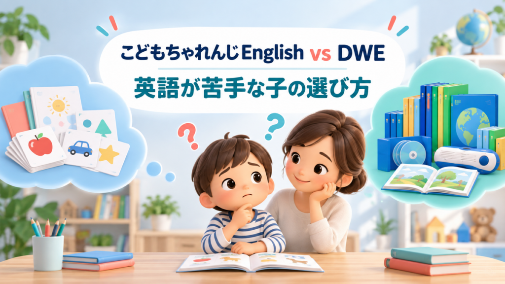 こどもちゃれんじEnglishとDWEを比較し英語が苦手な子の選び方を示すアイキャッチ