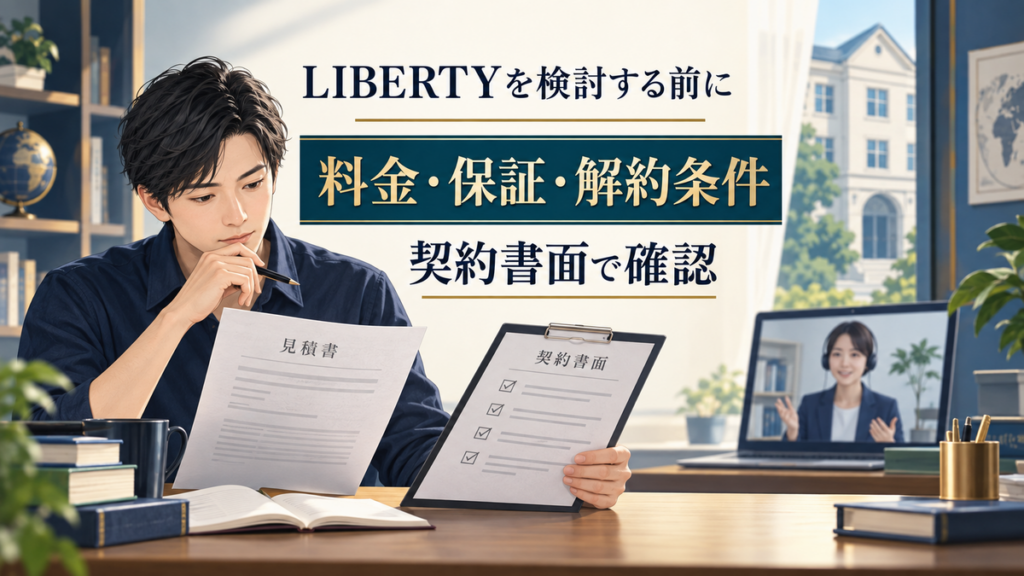 LIBERTYを検討する前に、料金、保証、解約条件を契約書面で確認する記事のアイキャッチ