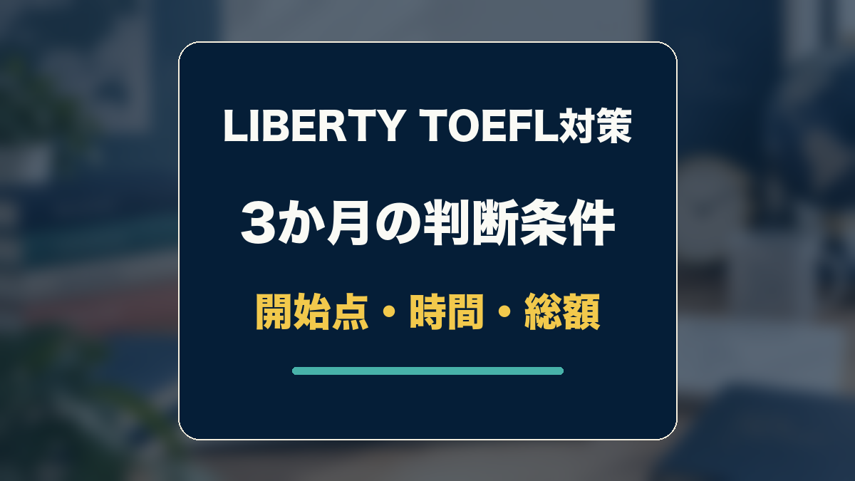 LIBERTYのTOEFL対策を3か月で検討する際の開始点、時間、総額を示す記事のアイキャッチ