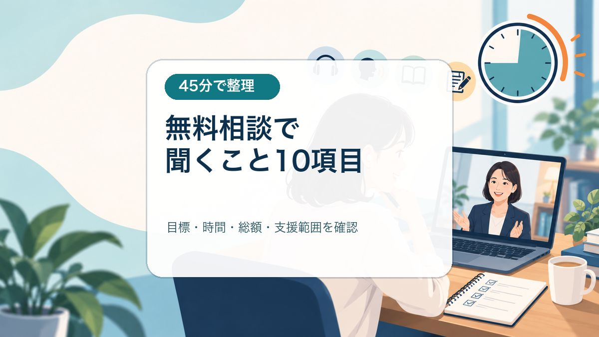 マネーイングリッシュの無料相談で目標、学習時間、総額、支援範囲を確認する記事画像