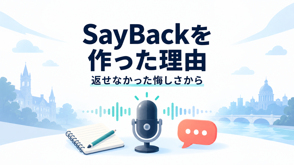 SayBackを作った理由を示すマイクとノートのアイキャッチ