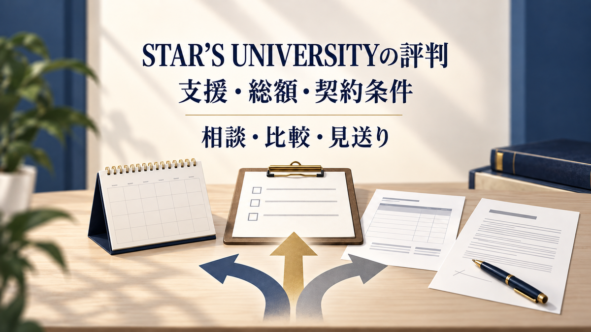 STAR’S UNIVERSITYの支援、総額、契約条件を確認し、相談・比較・見送りを判断する記事のアイキャッチ