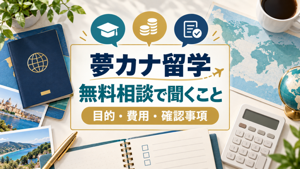 夢カナ留学の無料相談前に目的、費用、確認事項を整理する記事のアイキャッチ